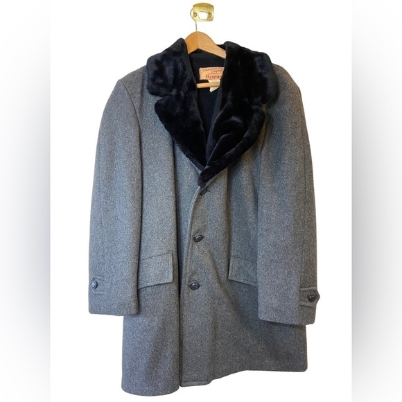 Men’s Vintage Outerwear Originals Tailored By Kenton Gray Wool Coat w/ Fur - Picture 3 of 12